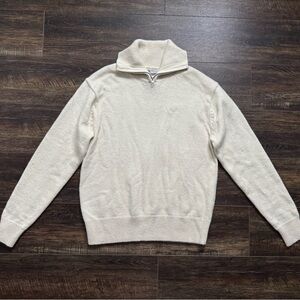 Zara Mens Medium Cream Pullover Sweater Knit Quarter Zip Warm Casual Preppy
